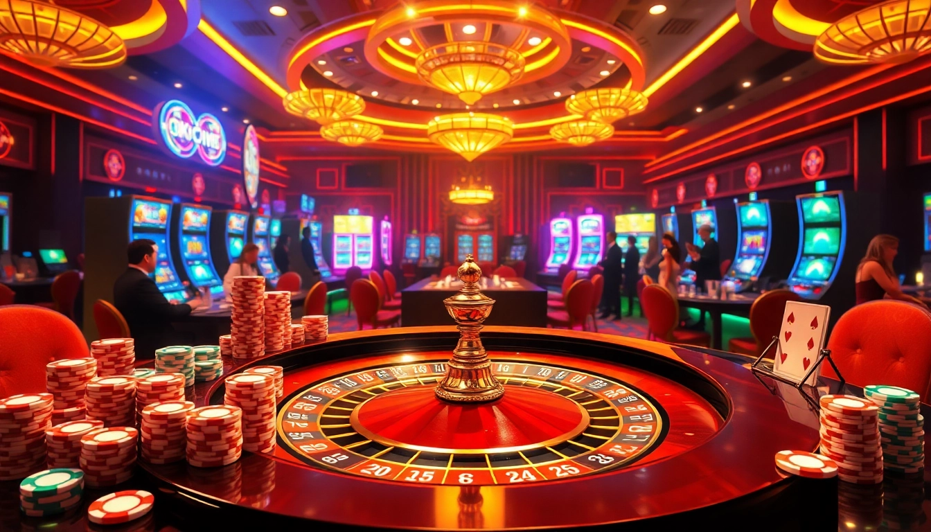 Experience the excitement of gambling at https://okwin68.net/ with a dynamic roulette table and vibrant slot machines.