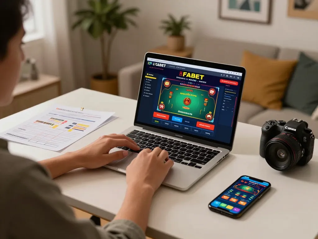FABET app showcased on a laptop during an online betting session, emphasizing strategic gameplay.