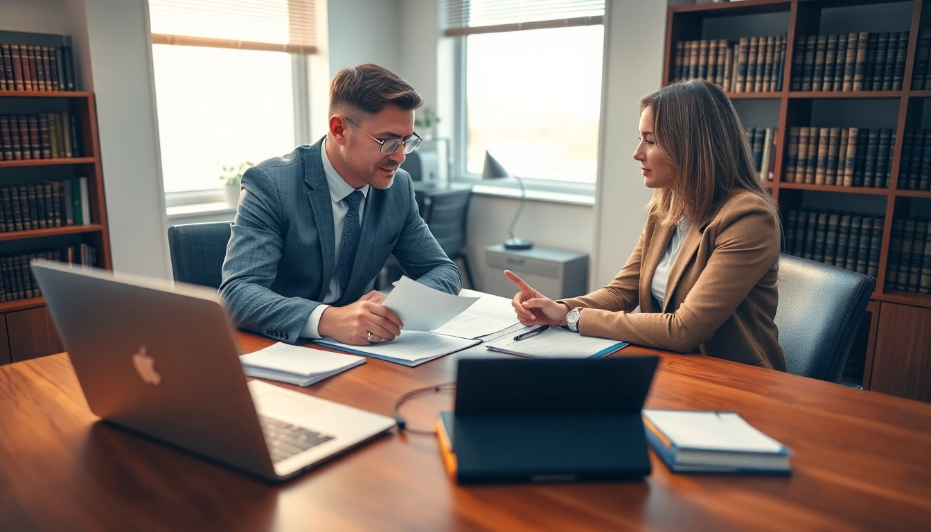 Clearwater truck accident attorney consulting with a client in a modern office environment.