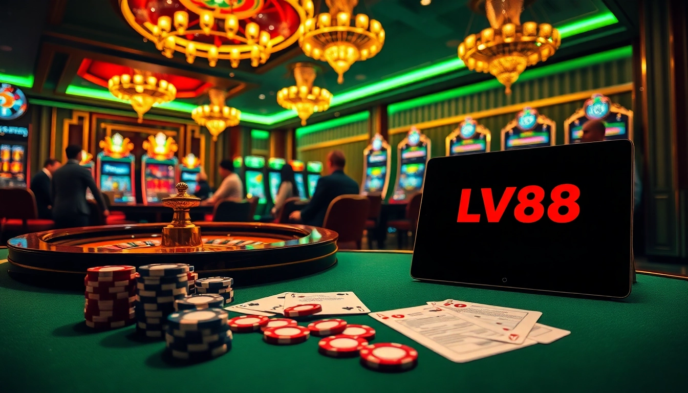 Players enjoying a thrilling game at LV88 Casino with vibrant lights and exciting atmosphere.