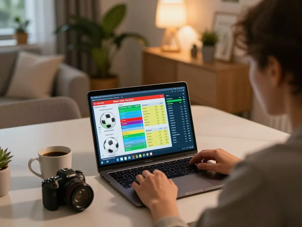 Analyzing nowgoal betting odds details on a laptop in a cozy home setting.