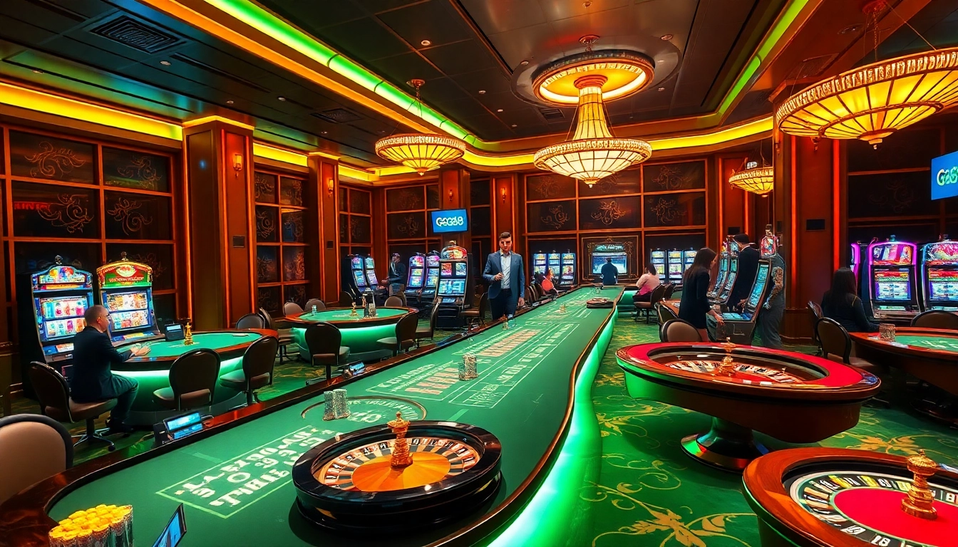 Experience the thrill of gaming at GG88 with vibrant casino tables and professional dealers.
