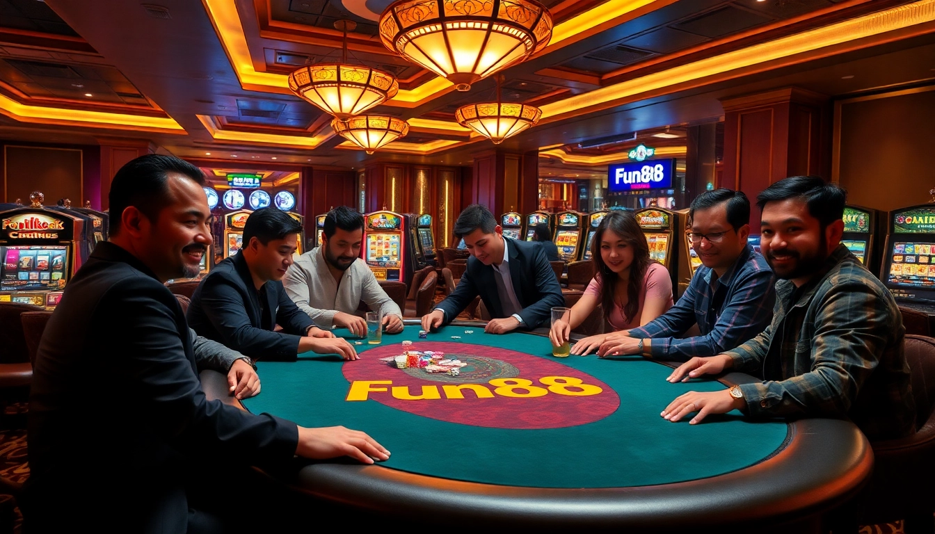 Experience thrilling gameplay at Fun88's luxurious casino tables featuring poker chips and cards.