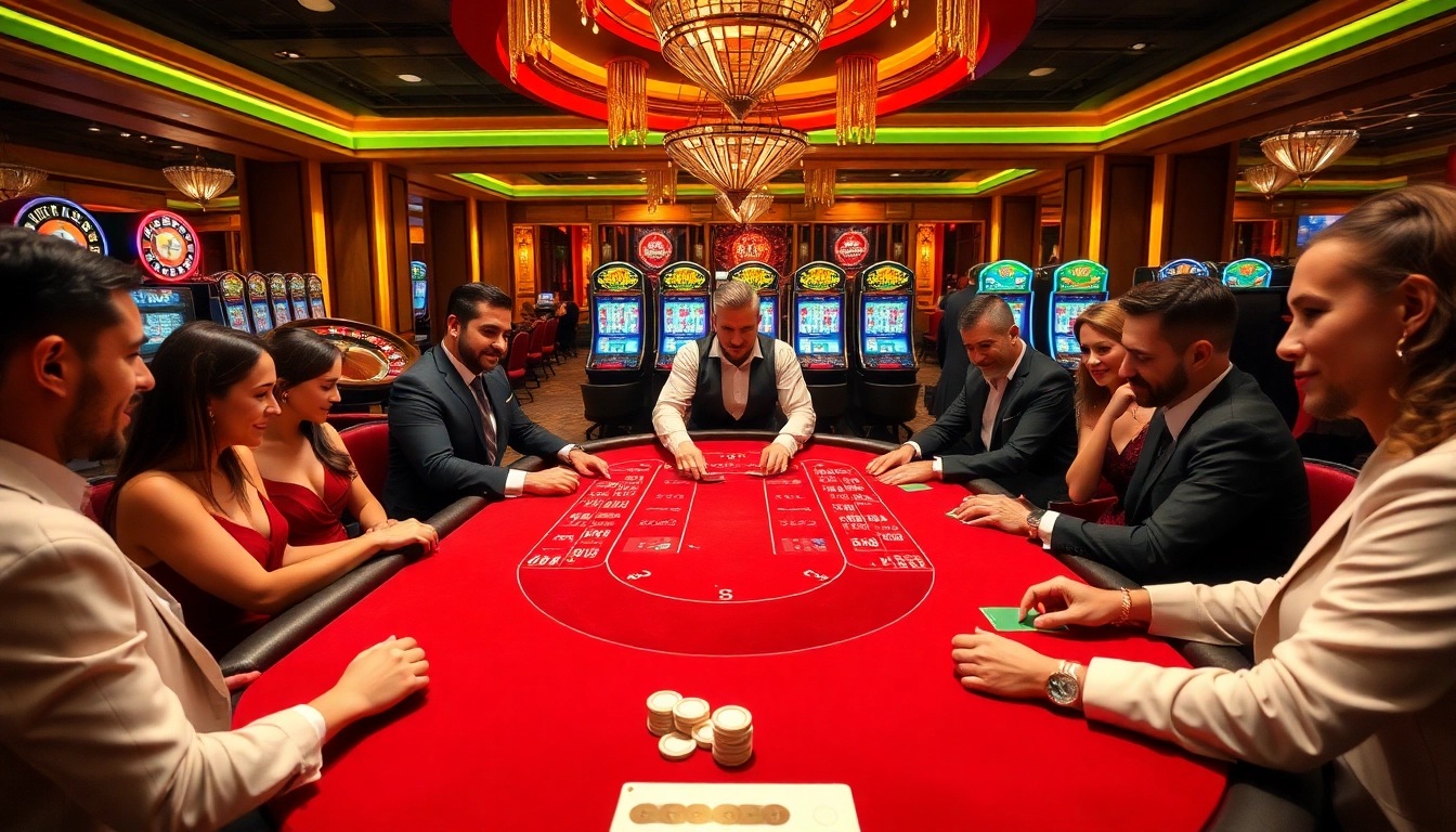 Vivez une action palpitante dans un casino en ligne avec des joueurs engagés dans le poker et la roulette.