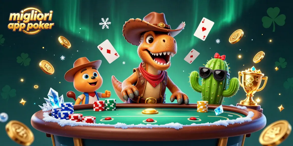 Migliori app poker: divertiti ai tavoli virtuali con il T-Rex cowboy e i suoi amici.