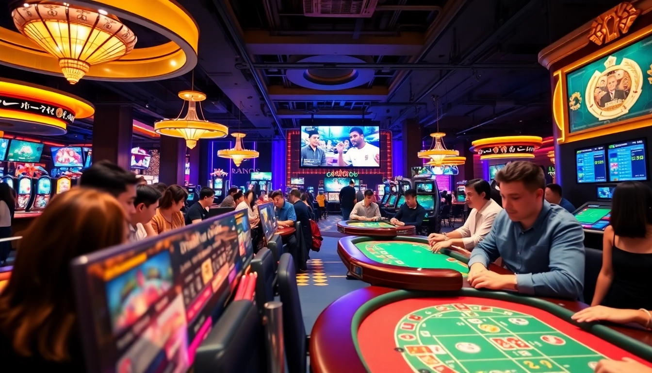 Dynamic casino scene showcasing players at https://dn88s.net/ engaged in exciting gambling activities.