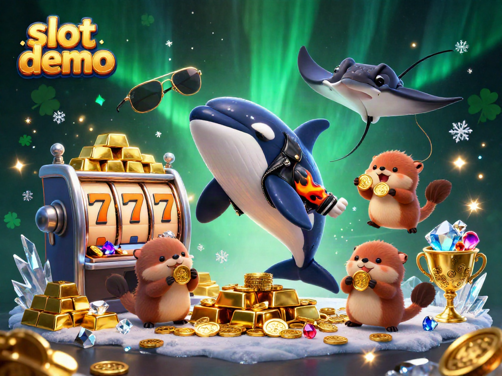 Win big with slot demo in this engaging 3D illustration featuring ocean-themed casino characters.