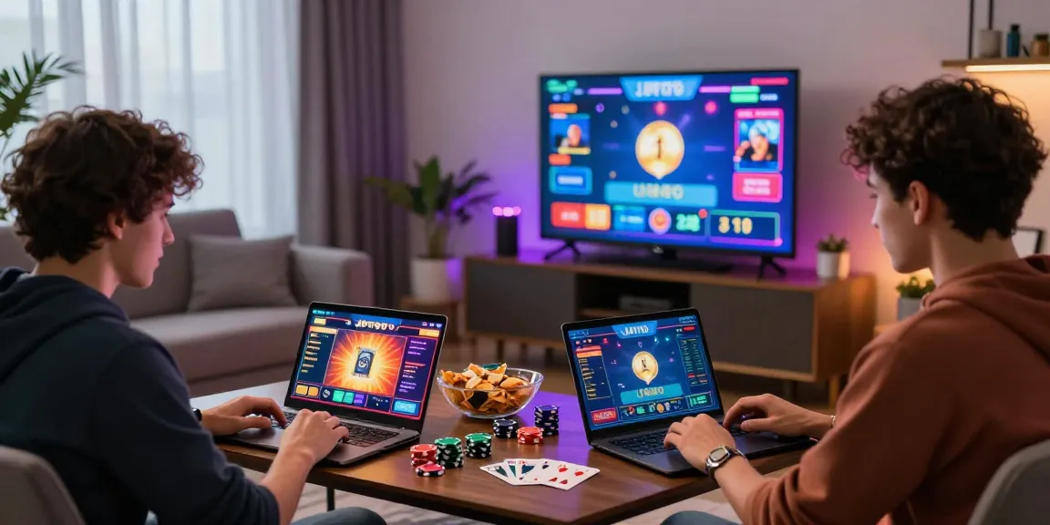Engaged players enjoying JPTOTO online gaming in a lively living room with modern decor.