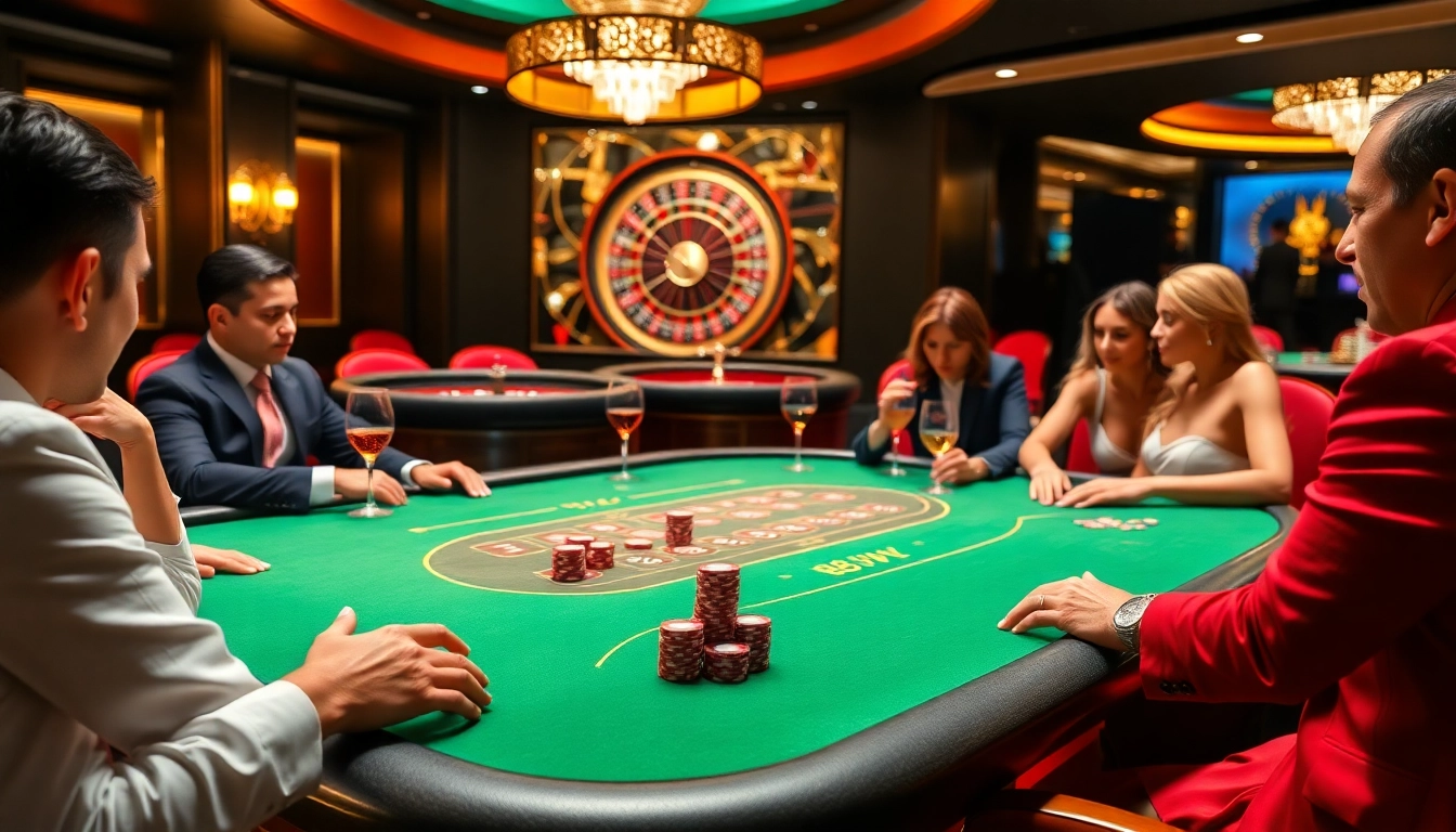 Experience excitement at 88VV's modern casino, featuring vibrant poker tables and engaging players.