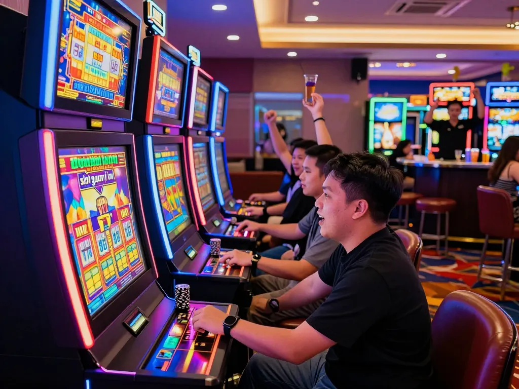 Pemain menikmati keseruan slot gacor hari ini di pemandangan kasino yang hidup