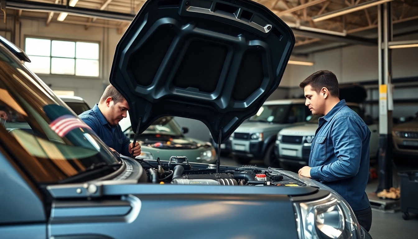 Kinghams experts performing precision repairs on a Land Rover in a modern workshop.