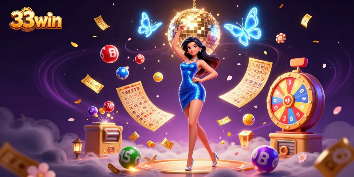 Experience thrilling gameplay at 33win, showcasing vibrant lottery balls and dynamic casino elements.