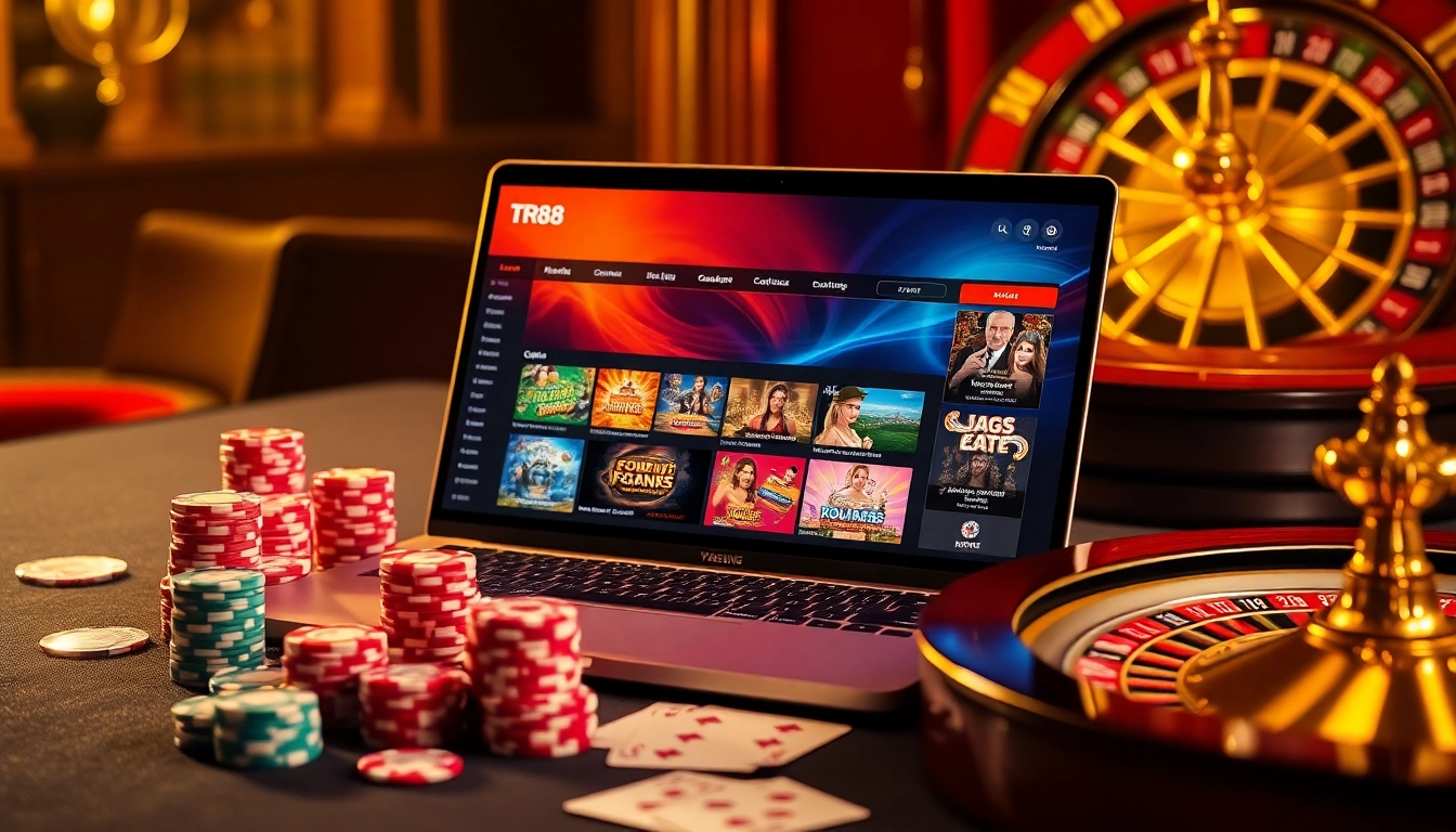 Betting action at TR88, showcasing vibrant casino games and poker elements.