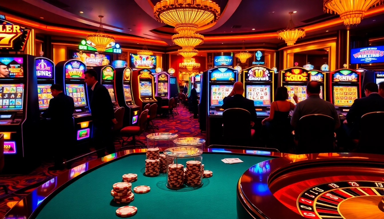 Experience the thrill of slots777 with vibrant machines and excited players in a luxurious casino environment.