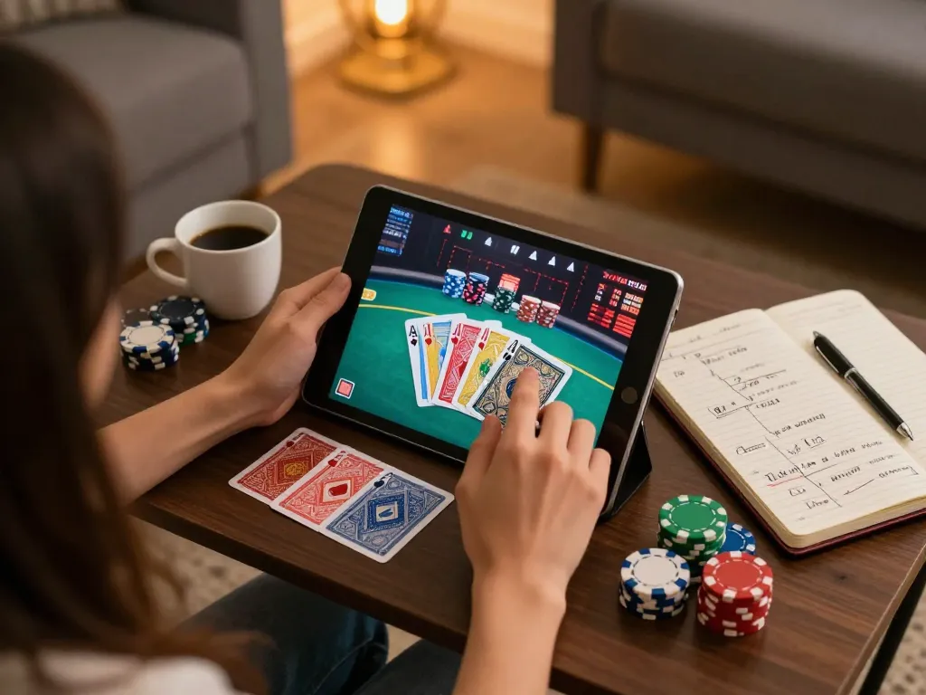 Engaging online poker gaming session demonstrating TR88 strategies in a cozy atmosphere.