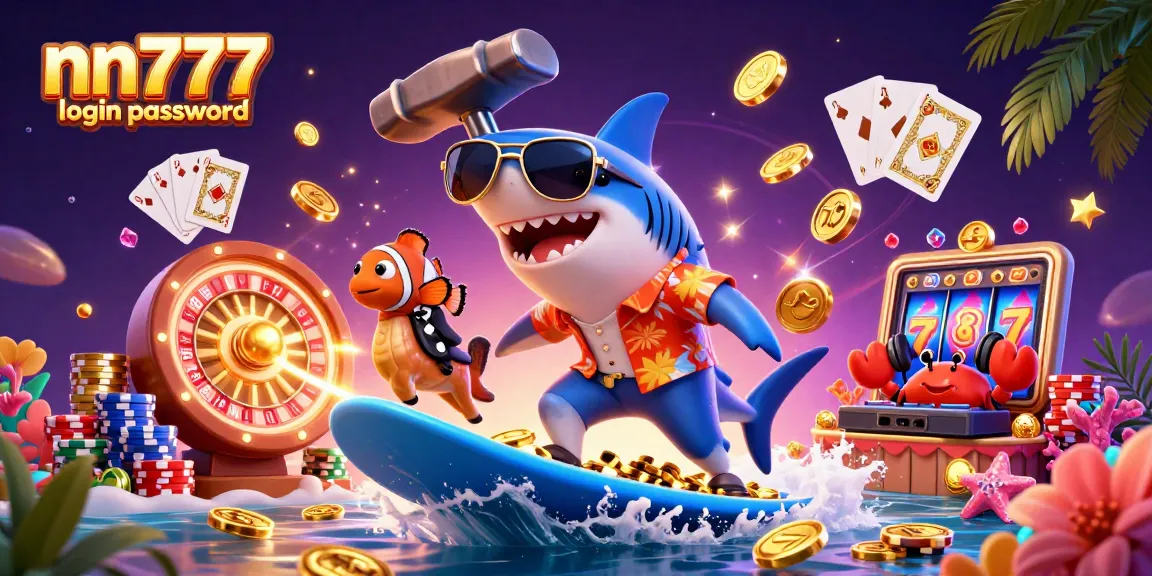 Surf the wave of winnings with nn777 login password in this dynamic casino scene filled with gold coins.