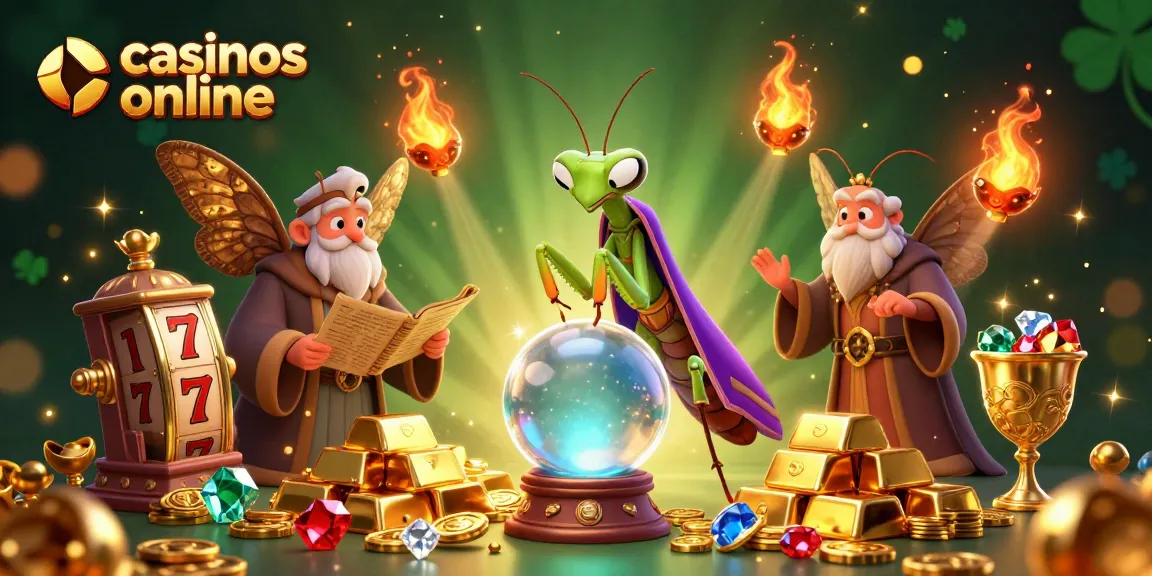 Disfruta de juegos en casinos online con la visión de un camaleón místico y elementos de fortuna.
