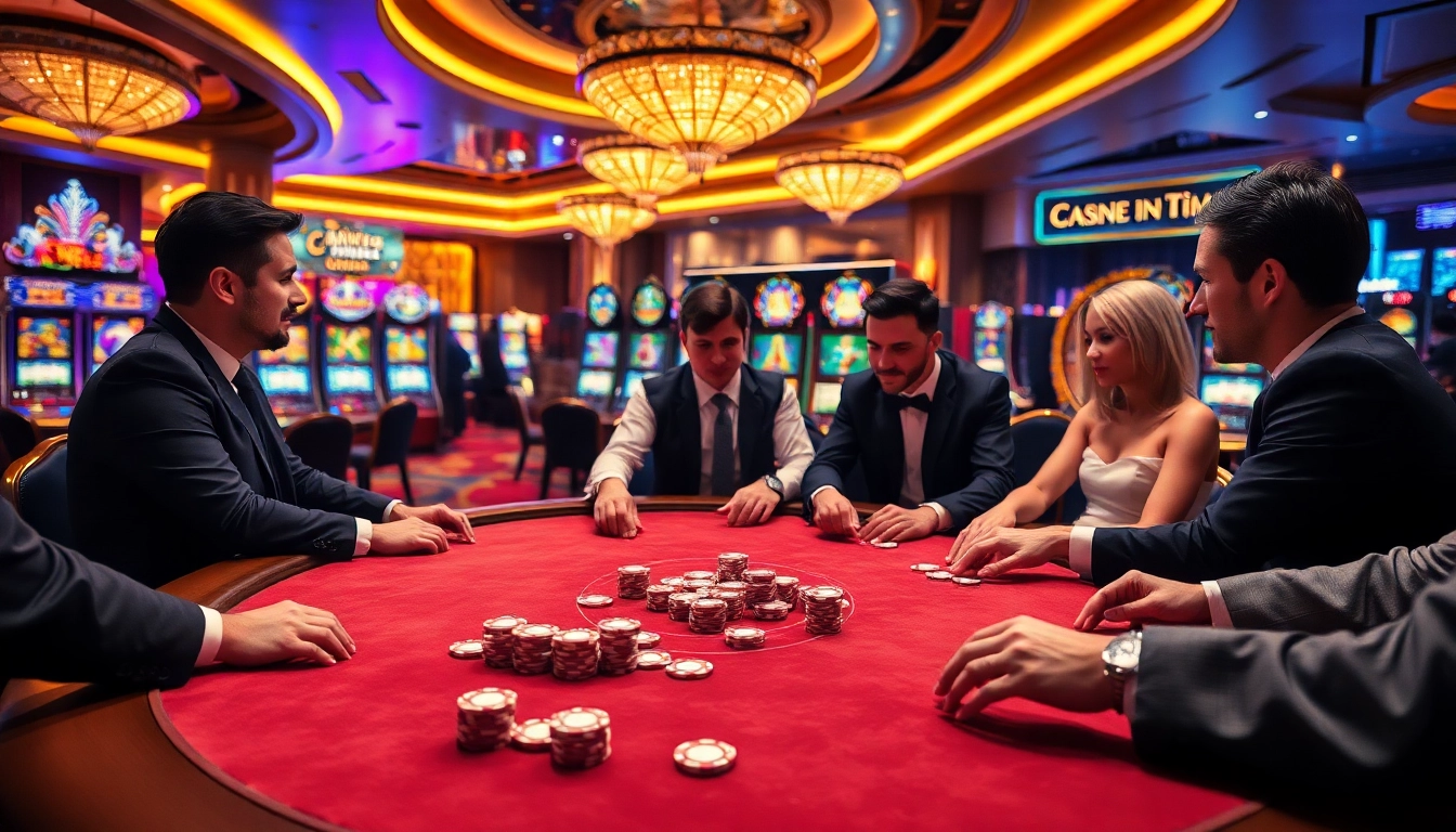 Playing high-stakes poker at 68VIP casino with vibrant slot machines in the background.