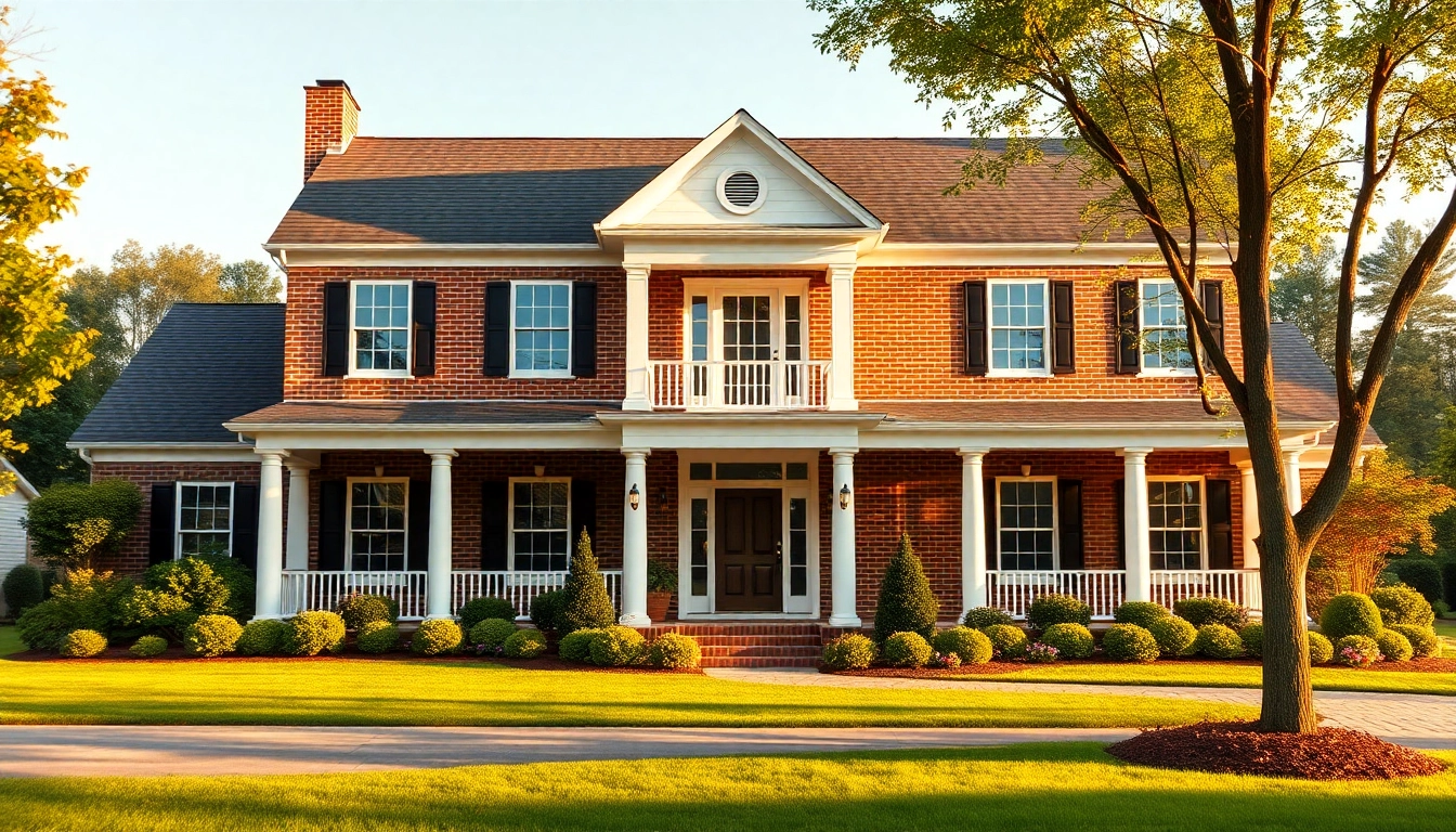 Colonial home new build construction showcasing traditional architecture and landscaped yard.