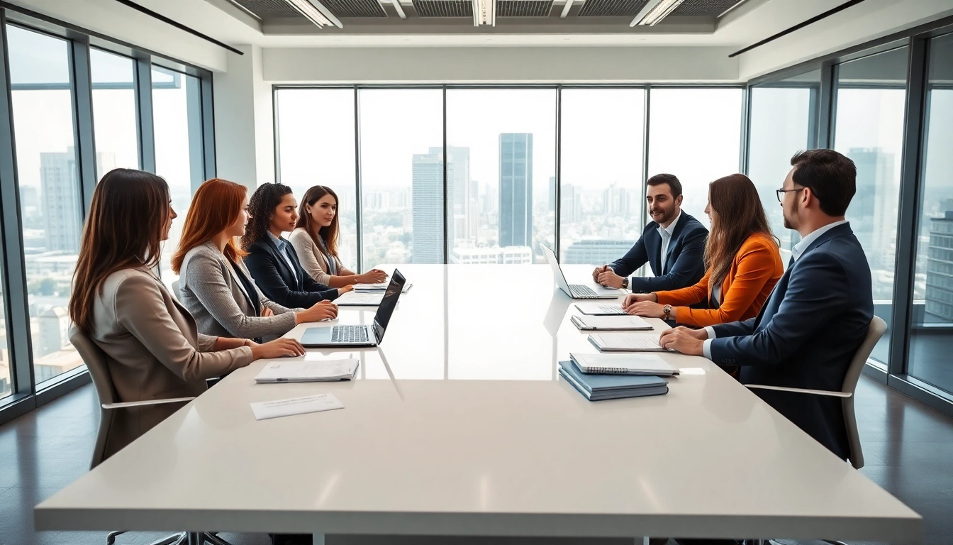 Engaged team discussing FCPA/DCAA/Flowdown/ITAR/EAR compliance in a modern office.