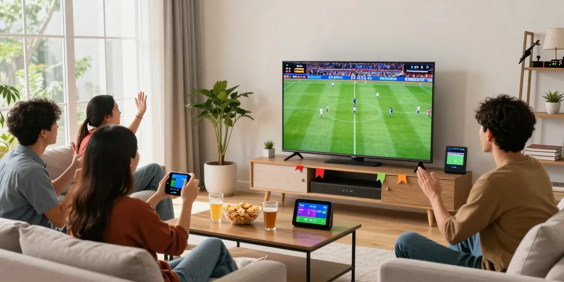 Live streaming bola gratis di BOLAKAMI, suasana nobar yang seru dengan layar HD dan snack.