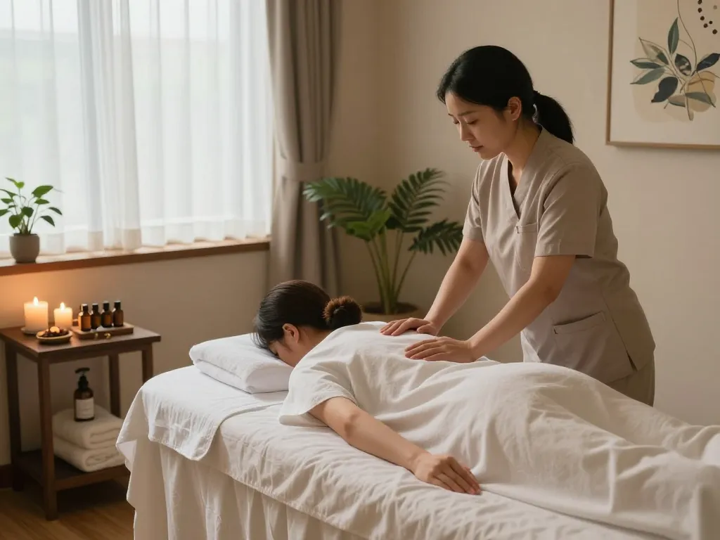 Experience a rejuvenating 인계동마사지 in a tranquil therapy room, surrounded by calming decor and soothing ambiance.
