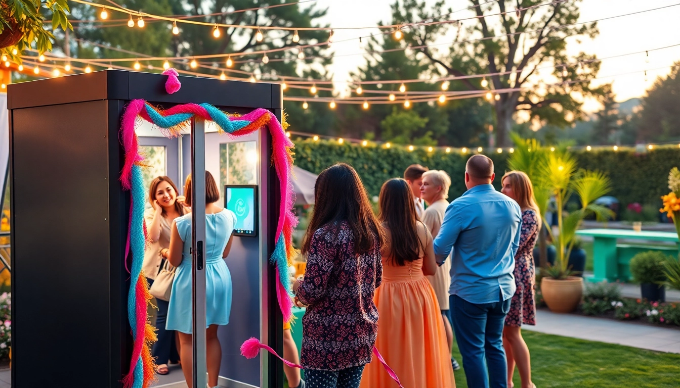 Rent a Photo Booth at an energetic outdoor event with guests enjoying photo moments.