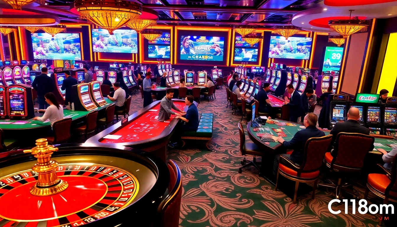 C168 com offers a vibrant casino atmosphere with players engaged in thrilling gambling activities.