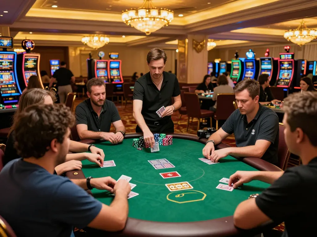 ae888 poker players engaged in a high-stakes game with dealer managing cards