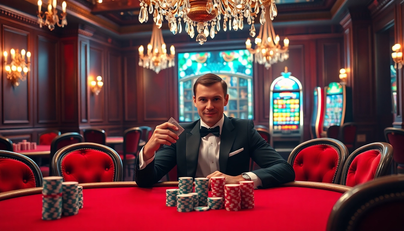 Engaging gambler at a poker table, showcasing the thrilling experience of https://jun886.dev/ online gambling.