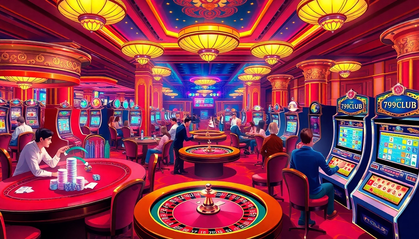 Players enjoying various games at 789CLUB casino, showcasing excitement and vibrant atmosphere.