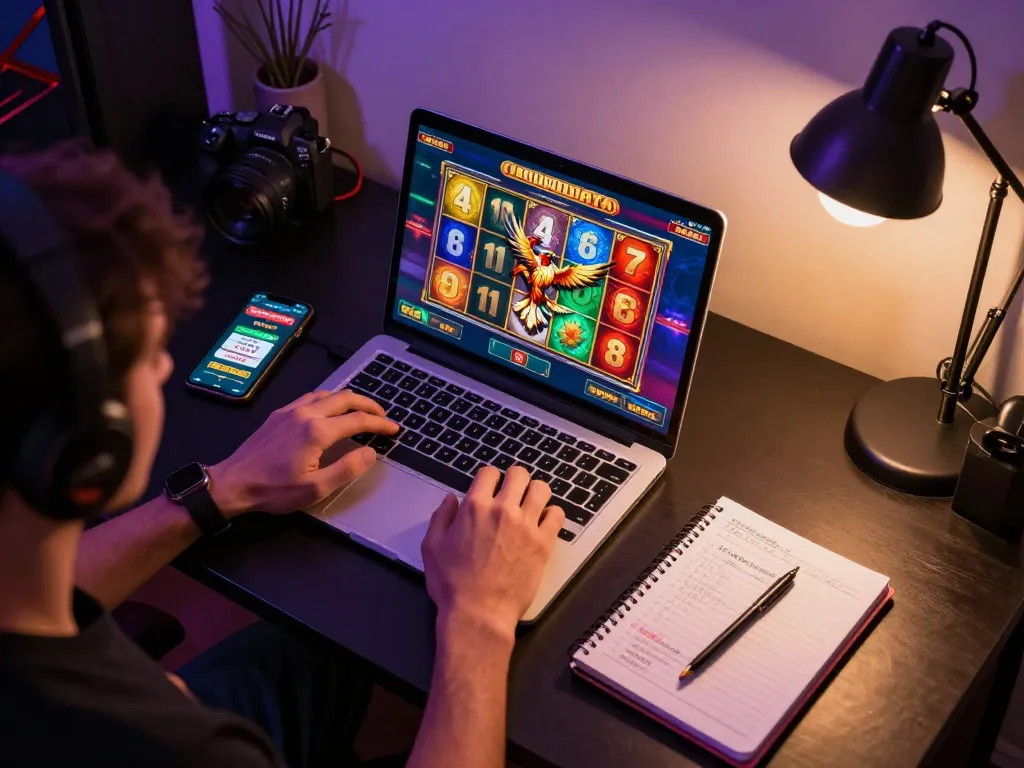 Engaging gameplay scene featuring garuda slot on a laptop with colorful reels spinning for a winning chance.