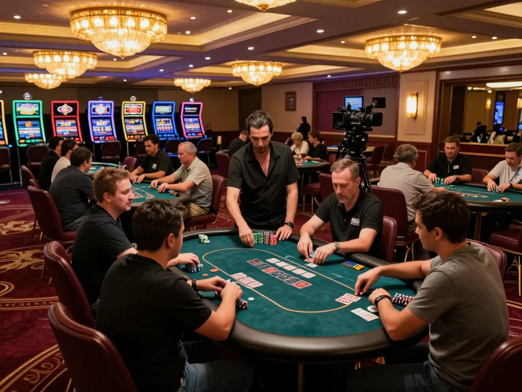 Players strategizing at a poker table at https://va88.uno/ during an upscale casino evening.