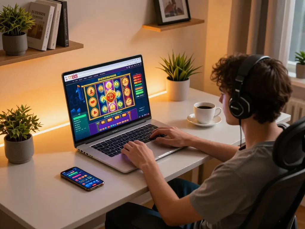 Engaging gameplay on the cm88 homepage with vibrant slot games displayed on a laptop