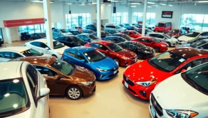 Explore used cars for sale featuring diverse models in a vibrant car dealership setting.