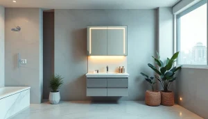 Erleben Sie den eleganten sonni Spiegelschrank mit sanfter Beleuchtung im modernen Badezimmer.