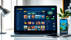 Engaging online betting interface representation of af88 com showcasing games and app.