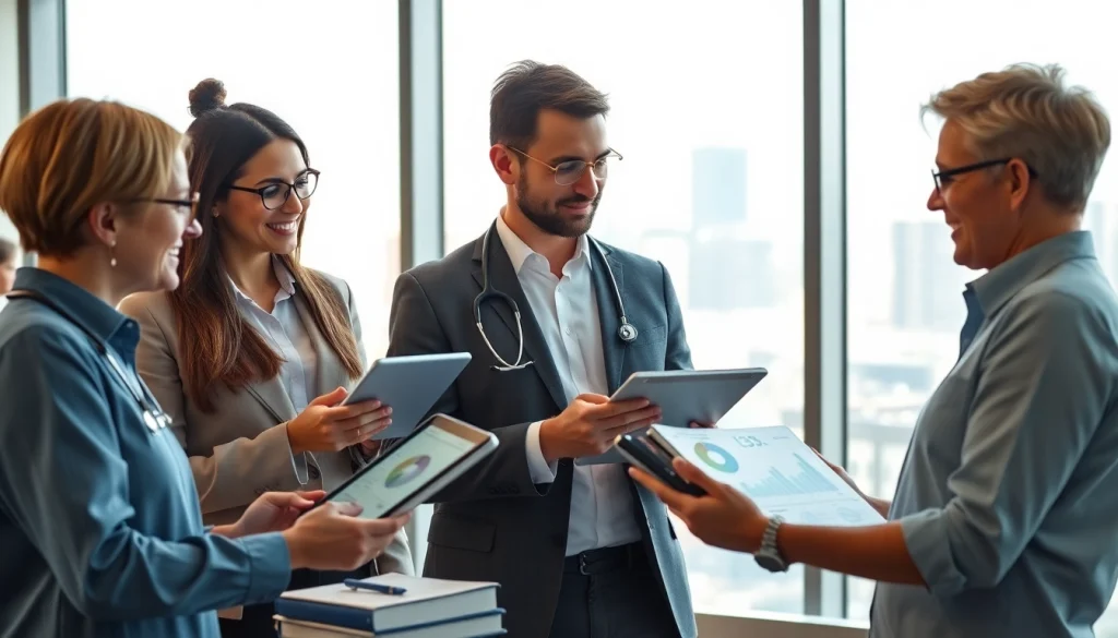 Engaged healthcare team strategizing at https://www.medexdtc.com with modern tools in a bright office.