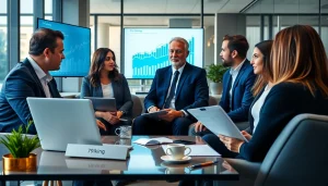 79king-branded professional insurance meeting with clients and charts