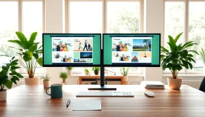 Menampilkan https://152.42.170.247 dalam ruang kerja digital modern yang cerah dan kreatif.