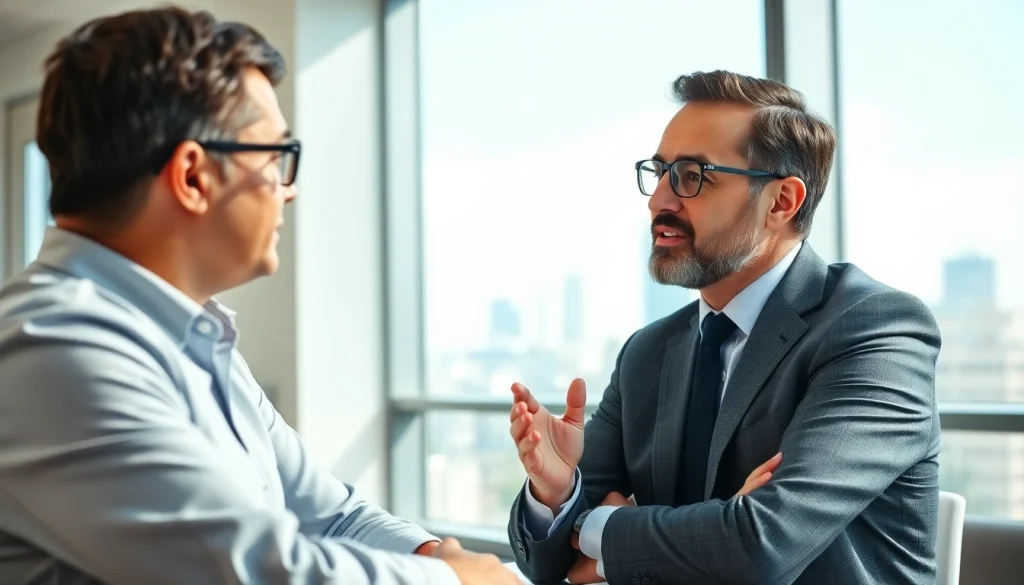 Law professional advising a business client at https://www.lalitlaw.com in a modern office.