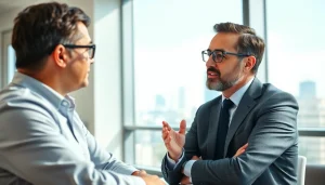 Law professional advising a business client at https://www.lalitlaw.com in a modern office.