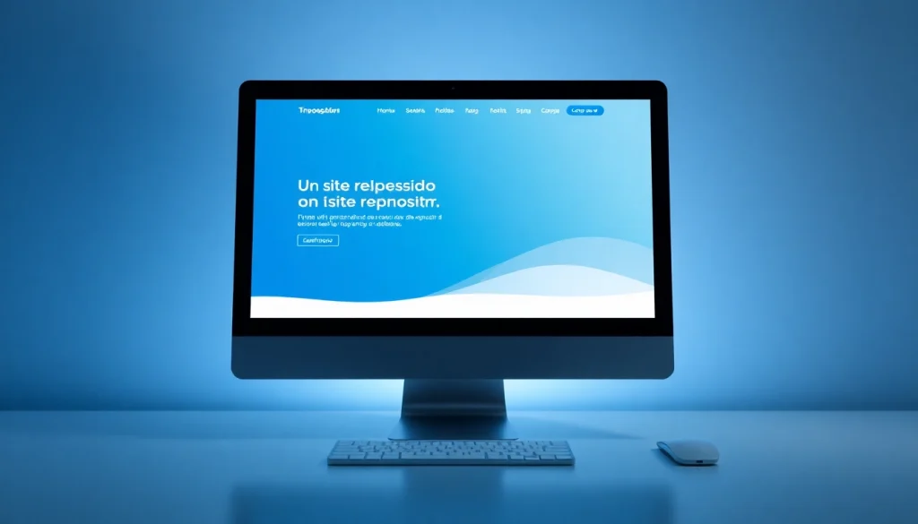 Desenvolvimento de Sites com design moderno e responsivo apresentado em tela de computador.