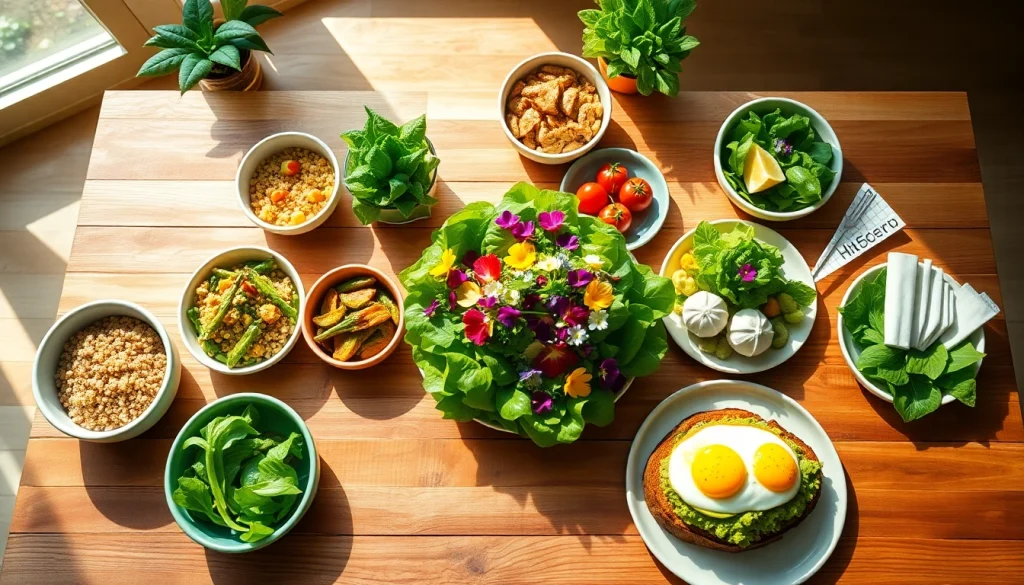 Showcase healthy, colorful dishes inspired by recipesalexarciab.com arranged on a wooden table.