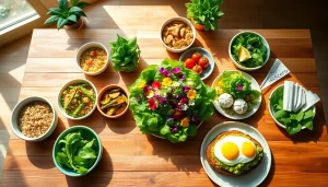 Showcase healthy, colorful dishes inspired by recipesalexarciab.com arranged on a wooden table.