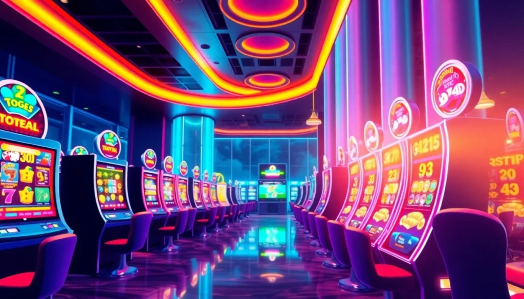 Menampilkan pengalaman bermain di lipat4d dengan slot modern dan suasana kasino yang menggembirakan.