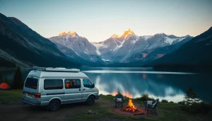 Entdecke die Abenteuerwelt von https://fernweh-abenteuer.de mit einem Van am traumhaften See.