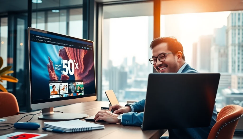 User engaging with the 360浏览器 on a laptop in a modern workspace filled with digital creativity.