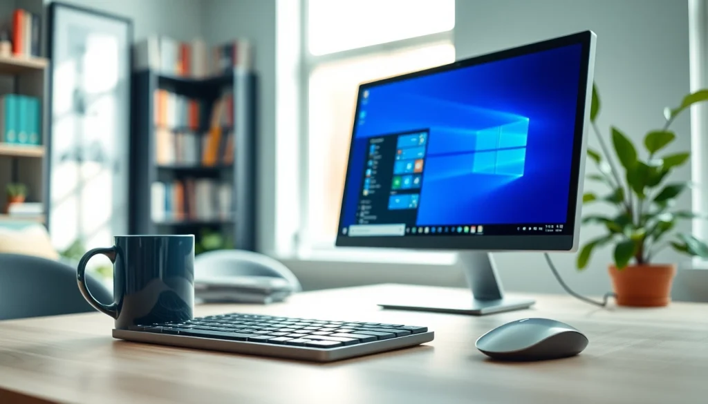 Enhance productivity with a modern workspace showcasing Windows 11 Key on the computer screen.