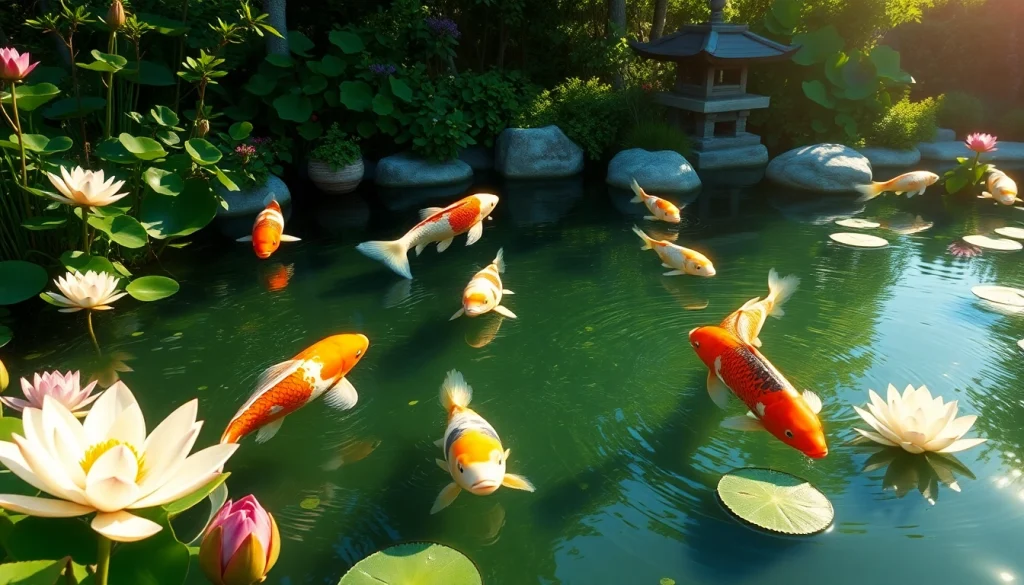 Permainan koi800 game menampilkan ikan koi berwarna cerah di kolam yang tenang.